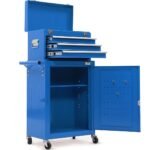 Bullet Pro 3 Drawer Tool Box Cabinet Trolley Storage, with 1-Door Toolbox Garage Organiser Set, Blue