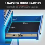 Bullet Pro 3 Drawer Tool Box Cabinet Trolley Storage, with 1-Door Toolbox Garage Organiser Set, Blue - Image 4