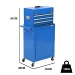 Bullet Pro 3 Drawer Tool Box Cabinet Trolley Storage, with 1-Door Toolbox Garage Organiser Set, Blue - Image 9