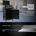 Bullet Pro 3 Drawer Tool Box Cabinet Trolley Storage, with 1-Door Toolbox Garage Organiser Set, Black - Image 2