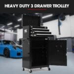 Bullet Pro 3 Drawer Tool Box Cabinet Trolley Storage, with 1-Door Toolbox Garage Organiser Set, Black - Image 3