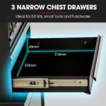 Bullet Pro 3 Drawer Tool Box Cabinet Trolley Storage, with 1-Door Toolbox Garage Organiser Set, Black - Image 4