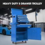 Bullet Pro 5 Drawer Tool Box Cabinet Chest Storage, with 1-Door Toolbox Garage Organiser Set, Blue - Image 3