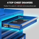Bullet Pro 5 Drawer Tool Box Cabinet Chest Storage, with 1-Door Toolbox Garage Organiser Set, Blue - Image 4