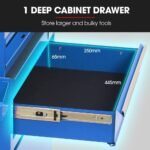 Bullet Pro 5 Drawer Tool Box Cabinet Chest Storage, with 1-Door Toolbox Garage Organiser Set, Blue - Image 5