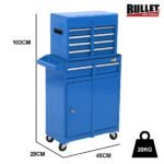 Bullet Pro 5 Drawer Tool Box Cabinet Chest Storage, with 1-Door Toolbox Garage Organiser Set, Blue - Image 10