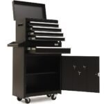 BULLET Pro 5 Drawer Tool Box Cabinet Chest Storage, with 1-Door Toolbox Garage Organiser Set, Black