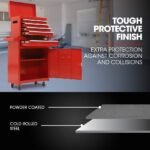 BULLET Pro 5 Drawer Tool Box Cabinet Chest Storage, with 1-Door Toolbox Garage Organiser Set, Red - Image 2