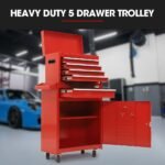 BULLET Pro 5 Drawer Tool Box Cabinet Chest Storage, with 1-Door Toolbox Garage Organiser Set, Red - Image 3