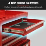 BULLET Pro 5 Drawer Tool Box Cabinet Chest Storage, with 1-Door Toolbox Garage Organiser Set, Red - Image 4
