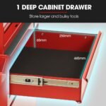 BULLET Pro 5 Drawer Tool Box Cabinet Chest Storage, with 1-Door Toolbox Garage Organiser Set, Red - Image 5