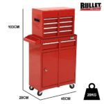 BULLET Pro 5 Drawer Tool Box Cabinet Chest Storage, with 1-Door Toolbox Garage Organiser Set, Red - Image 10