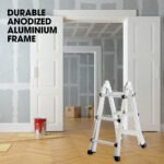 Bullet 2.9m Folding Aluminium Multipurpose Ladder, w/ Workshelf Platform, Spring Assisted Rapid Safety Lock Adjusters - Image 3