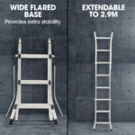 Bullet 2.9m Folding Aluminium Multipurpose Ladder, w/ Workshelf Platform, Spring Assisted Rapid Safety Lock Adjusters - Image 6