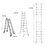 Bullet 5.1m Folding Aluminium Multipurpose Ladder, w/ Workshelf Platform, Spring Assisted Rapid Safety Lock Adjusters - Image 2