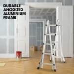 Bullet 5.1m Folding Aluminium Multipurpose Ladder, w/ Workshelf Platform, Spring Assisted Rapid Safety Lock Adjusters - Image 3