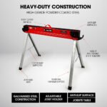 Baumr-AG 2 x Steel Saw Horse, 1000kg Capacity Folding Adjustable Sawhorses, 2x4 Support Arms - Image 3