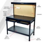 BAUMR-AG Steel Garage Workbench with LED Lights Pegboard Tool Storage Work Bench Workshop Table - Image 3