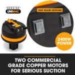 UNIMAC 100L 2400W Wet and Dry Vacuum Cleaner, Heavy-Duty Dual Copper Motors, Accessory Set, for Workshop Car Carpet - Image 3