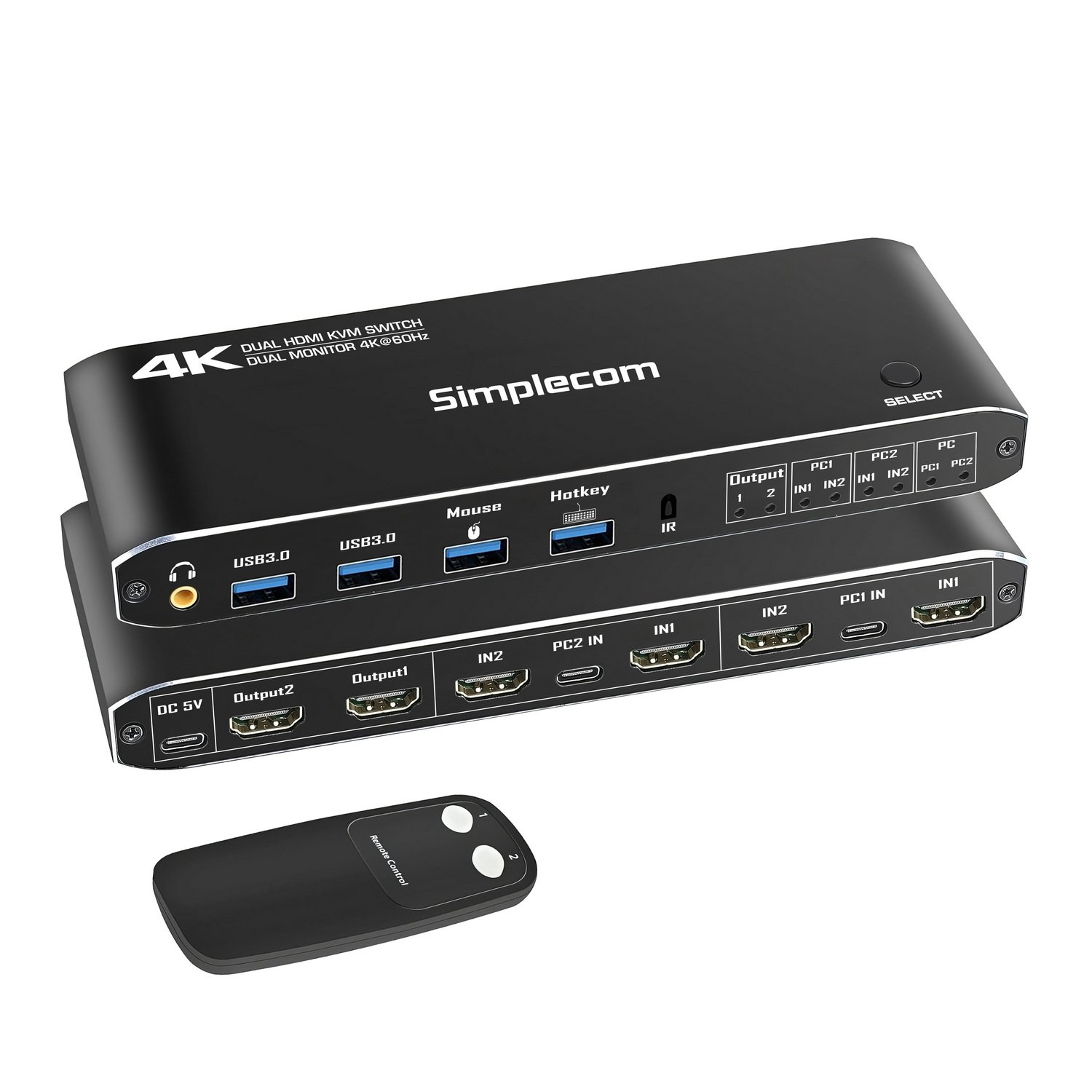 V28-SIMKM430-202511071050-00.jpg Simplecom KM430 Dual HDMI Monitor KVM Switch for 2 Computers with 4-Port USB Hub 4K@60Hz Keyboard Hotkey - Image 1