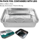 96x Aluminium Disposable Foil Food Container Trays Pans w/ Lids Covers Bulk 24cm*18cm*6cm - Image 6