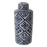 Valora Blue & White Cylinder Jar 35cm