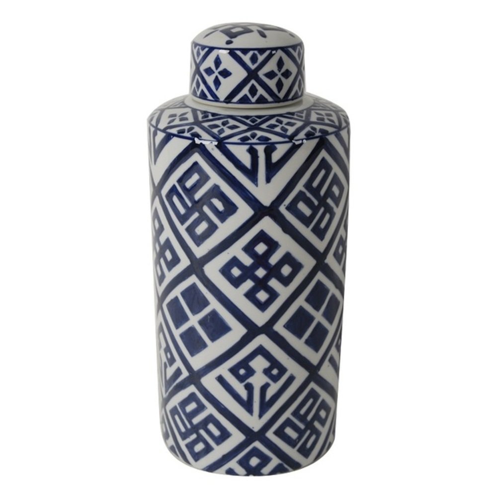 V637-20909-202508251240-00.jpg Valora Blue & White Cylinder Jar 35cm - Image 1