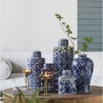 Valora Blue & White Cylinder Jar 35cm - Image 3