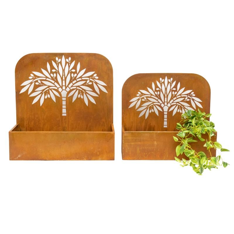 V637-48105PLN-202508251525-00.jpg Set 2 Nested Rust 'Tree' Wall/Floor Planters 50cm, 45cm - Image 1