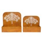 Set 2 Nested Rust 'Tree' Wall/Floor Planters 50cm, 45cm - Image 2