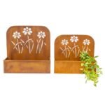 Set 2 Nested Rust 'Flowers' Wall / Floor Planters 50cm, 45cm