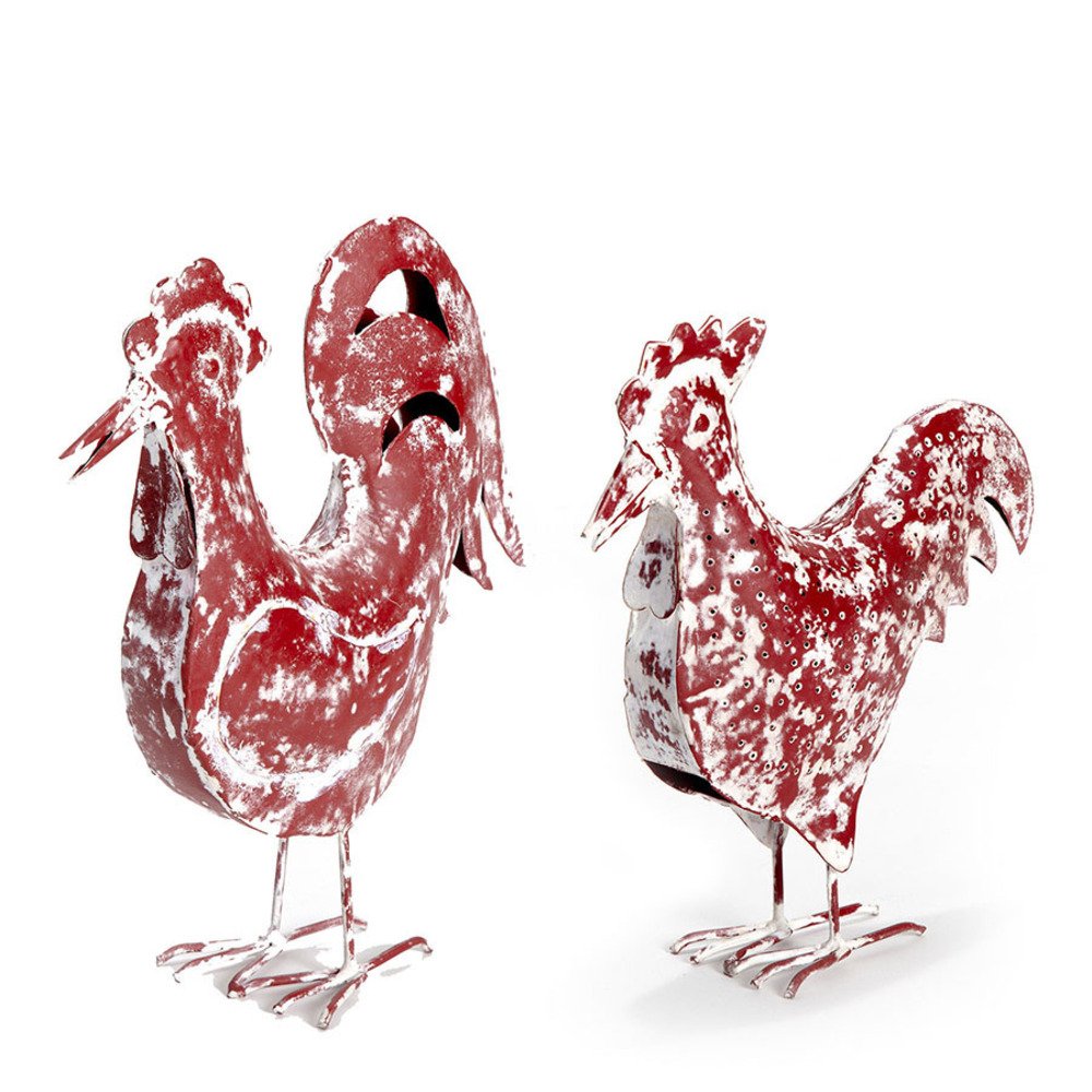 V637-56308CHK-202508251745-00.jpg Set 2 Assorted Handcrafted Distressed Red Rooster & Chook 33cm - Image 1