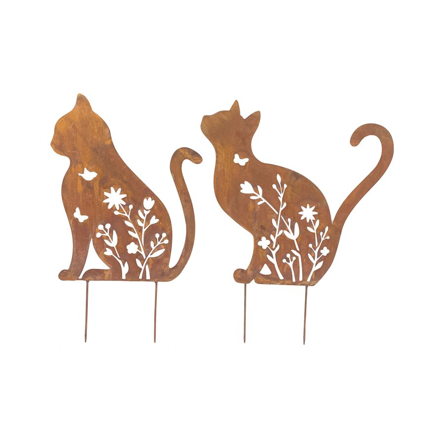 V637-71474CAT-202508251925-00.jpg Set 2 Rust Sitting Cat Garden Stakes 37x46cm - Image 1
