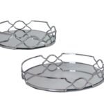 Set 2 Round Silver Mirror Tray 30cm