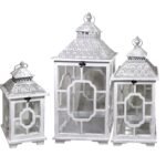 Set 3 Wooden Lantern w Metal Roof 76cm
