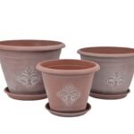 bulk 12 Patterned Plastic Garden Pot & Saucer Large Size 34x25cm
