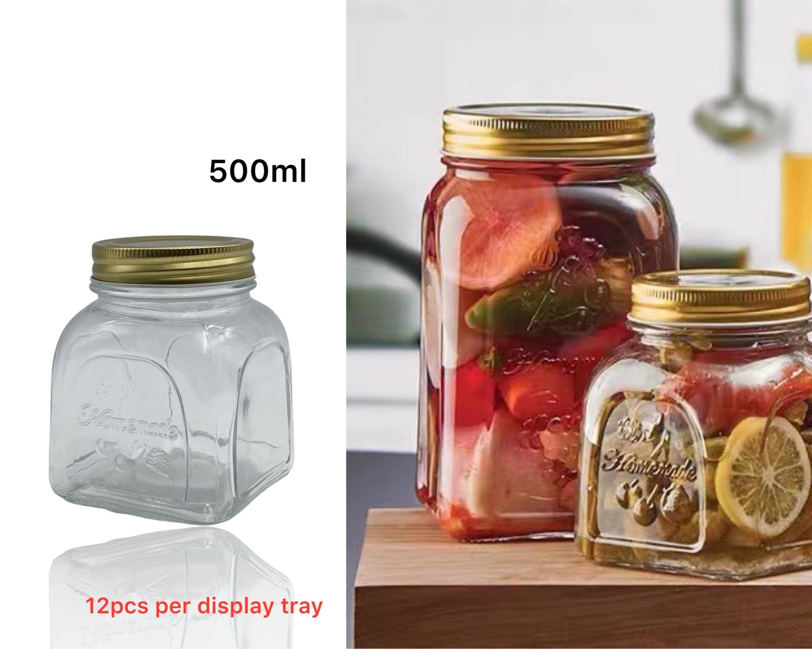 V637-KIT31750-202508252252-00.jpg bulk 36 Glass Square Jar W Gold Metal Lid 500ml - Image 1