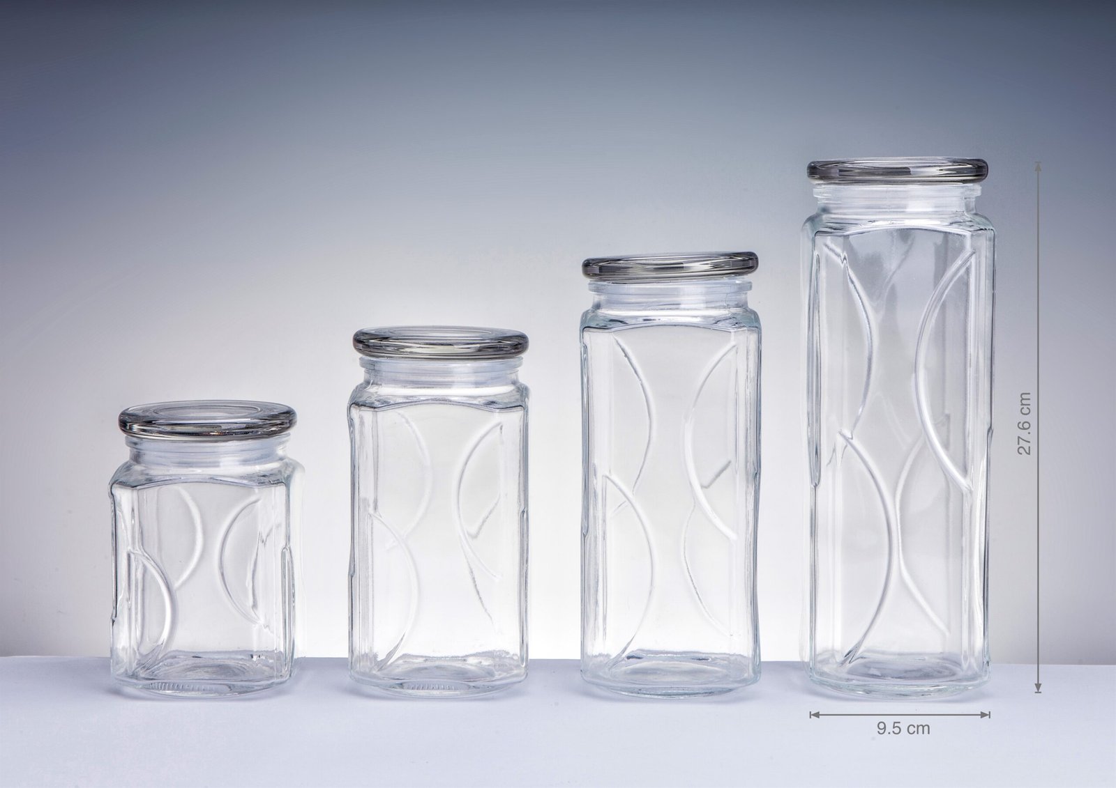 V637-KIT31846-202508252252-00.jpg bulk 12 Swirl Embossed Squ Glass Jar w Glass Lid 27cm - Image 1