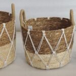 Set 3 Round Rattan W Macrame Basket 33x25cm