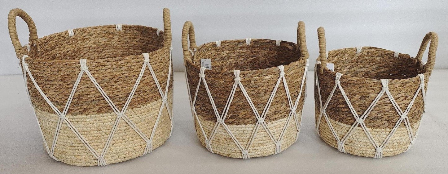 V637-WDB35977-202508260653-00.jpg Set 3 Round Rattan W Macrame Basket 33x25cm - Image 1