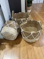 Set 3 Round Rattan W Macrame Basket 33x25cm - Image 2