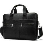Black Men's Vintage Genuine Leather Briefcase 14 Inch Laptop Messenger Bag Business Shoulder Satchel with Dual Front Pockets Ideal for Office Work