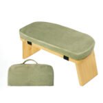 Green Foldable Wooden Meditation Stool with Padded Cushion 45x21cm - Portable Yoga Kneeling Bench with Carry Bag for Mindfulness and Home Zen