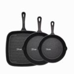 Three-piece set Heavy Duty Cast Iron Skillet & Grill Pan Thickened Vintage Style Cookware for Steak Breakfast & Camping