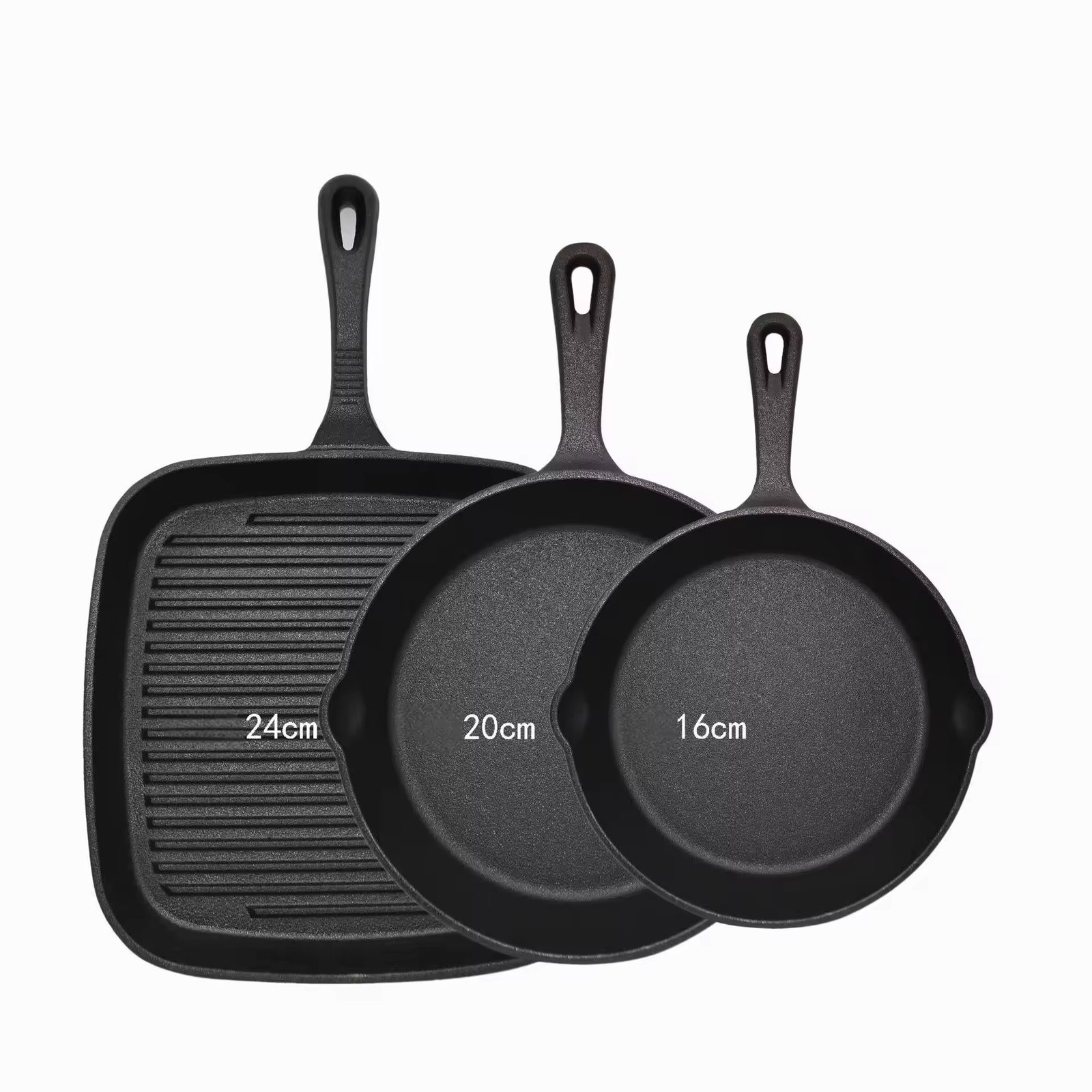 V888-ELOSUNG40410-202511211730-00.jpg Three-piece set Heavy Duty Cast Iron Skillet & Grill Pan Thickened Vintage Style Cookware for Steak Breakfast & Camping - Image 1