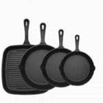 Four-piece set Heavy Duty Cast Iron Skillet & Grill Pan Thickened Vintage Style Cookware for Steak Breakfast & Camping
