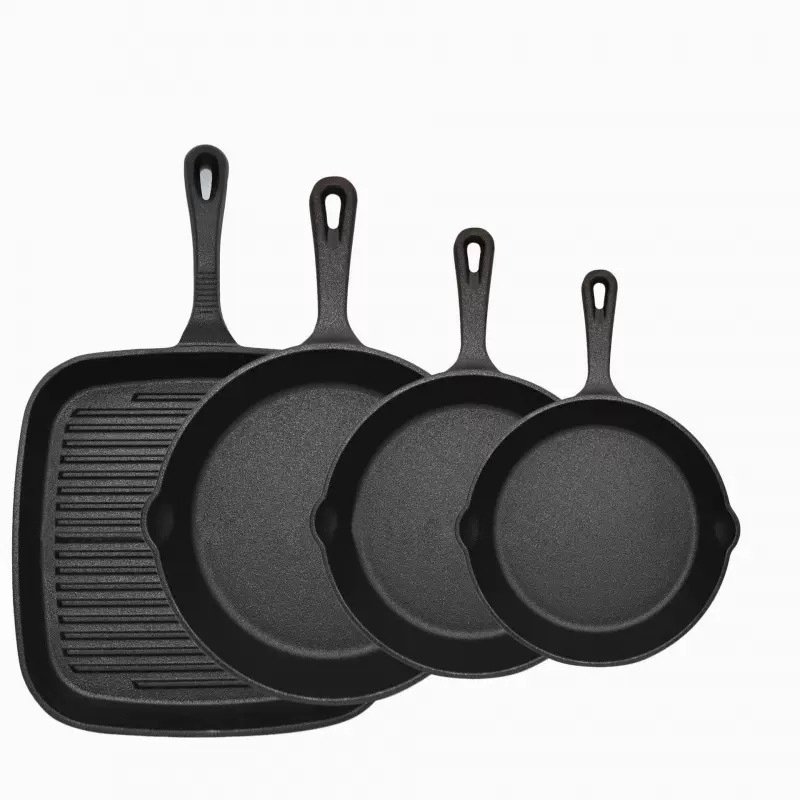V888-ELOSUNG40412-202511211730-00.jpg Four-piece set Heavy Duty Cast Iron Skillet & Grill Pan Thickened Vintage Style Cookware for Steak Breakfast & Camping - Image 1