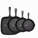 Four-piece set Heavy Duty Cast Iron Skillet & Grill Pan Thickened Vintage Style Cookware for Steak Breakfast & Camping - Image 4
