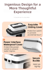 1L Black Cordless Waterless Heated Lunch Box - Portable 304 Stainless Steel Bento Box for Picnic Students Office Workers, Timed Insulation & USB Rechargeable - Image 10