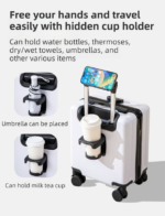 Black 16 Inch Lightweight Carry-on Luggage for heights under 1.6m - Underseat & Overhead Cabin Hardside Suitcase with Cup Holder & Phone Stand - Image 2